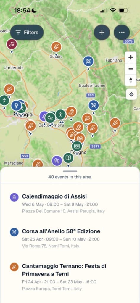 App MiaMapa con eventi sulla mappa e nell'elenco inferiore